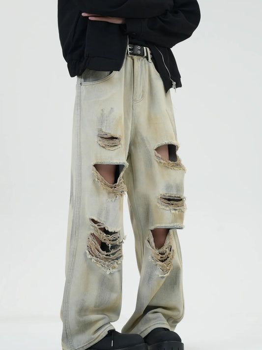 Men's Full Size Distressed Wide Leg Jeans Plus Size