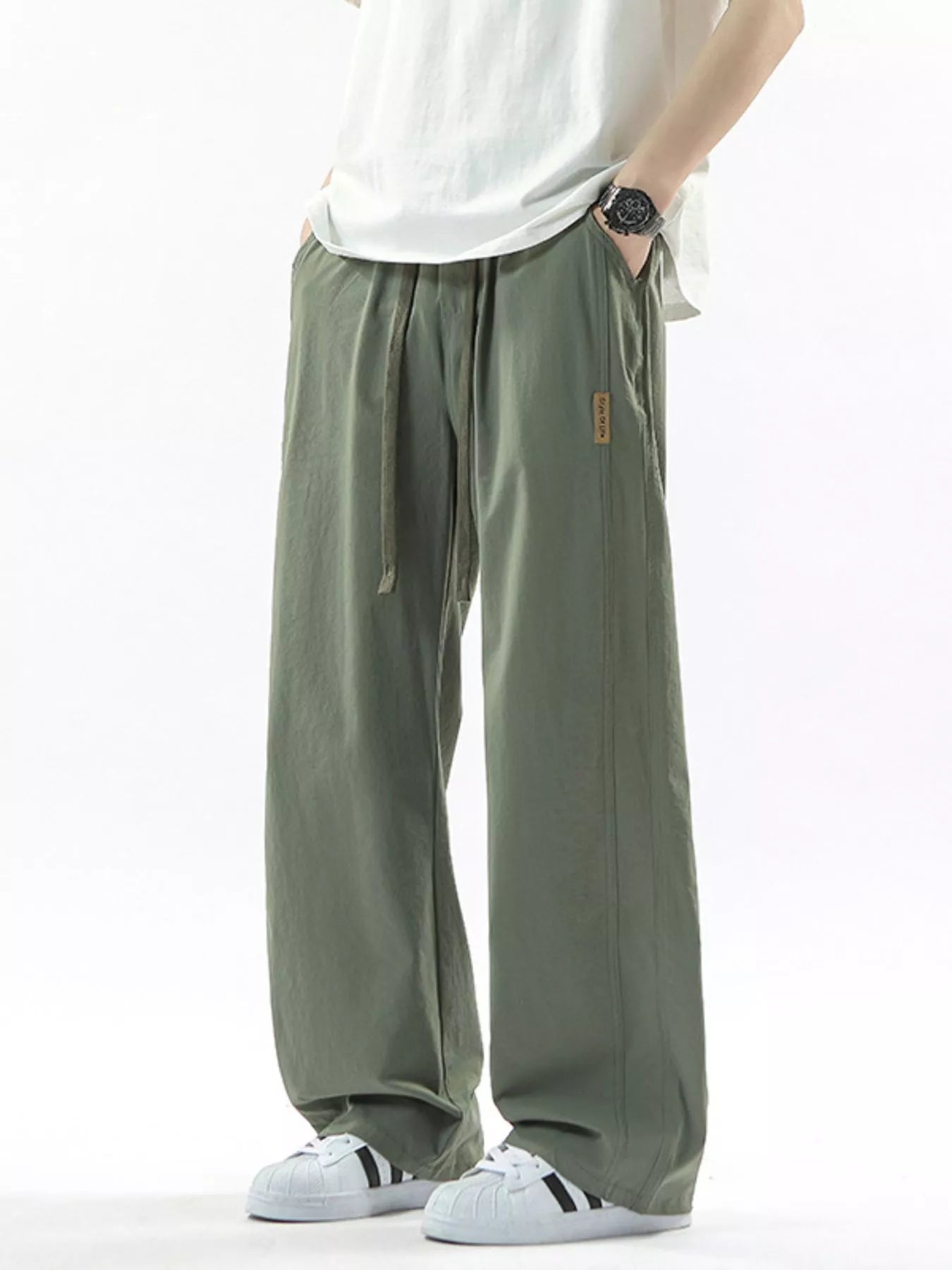 Men's Full Size Loose Fit Drawstring Wide Leg Pants Plus Size