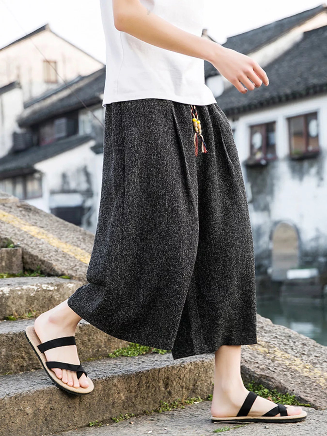 Men's Plus Size Casual Wide Leg Cropped Pants