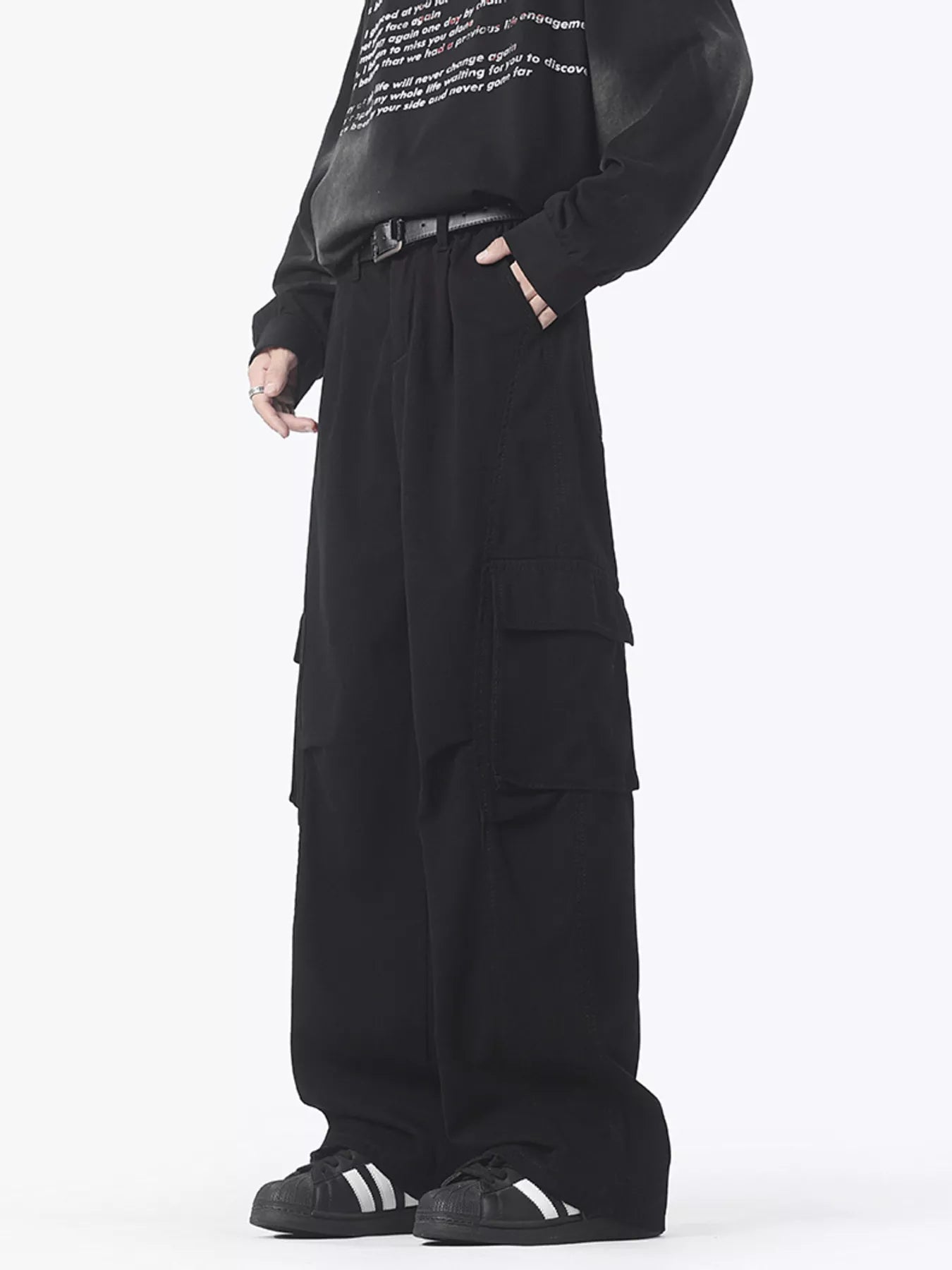 Men's Washed Loose Fit Wide Leg Cargo Pants