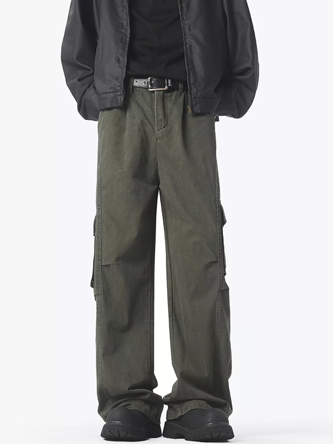 Men's Washed Loose Fit Wide Leg Cargo Pants
