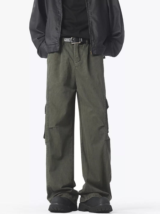 Men's Washed Loose Fit Wide Leg Cargo Pants