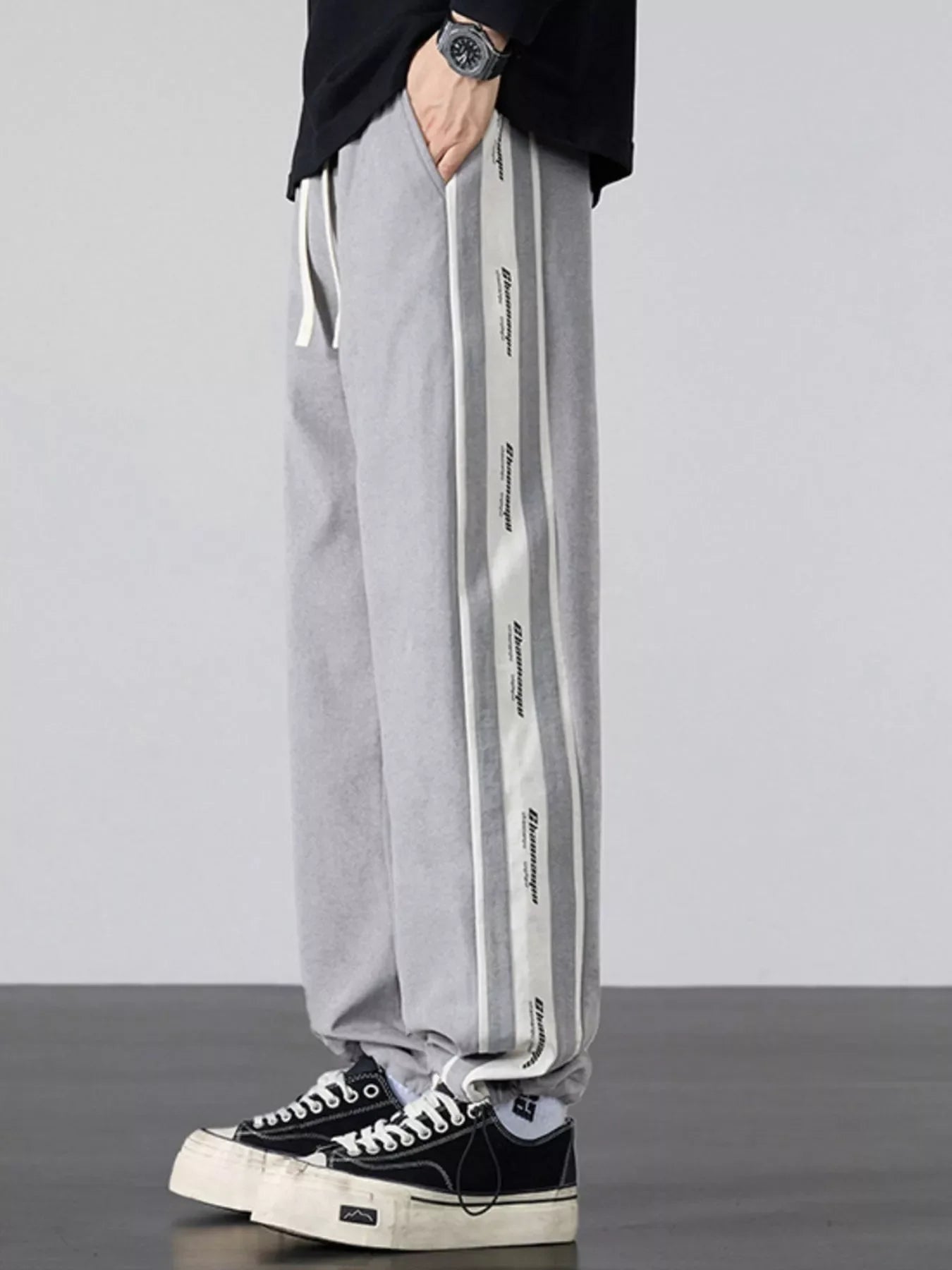 Men's Plus Size Striped Side Loose Fit Casual Pants